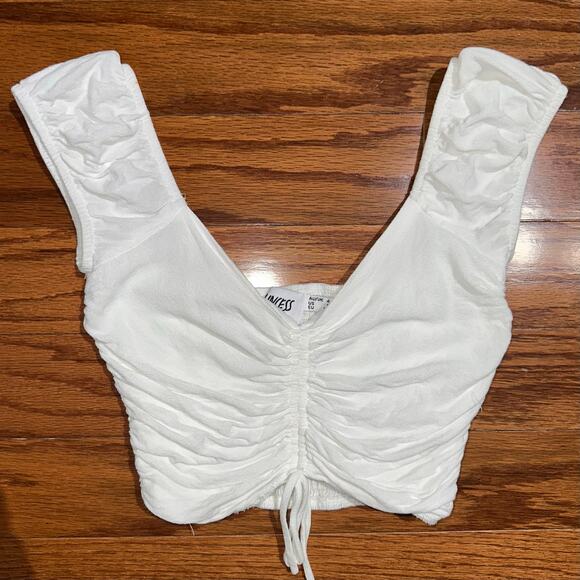 Princess Polly Darshan Cropped Cinched White Milkmaid Top Size 0 - Picture 4 of 14